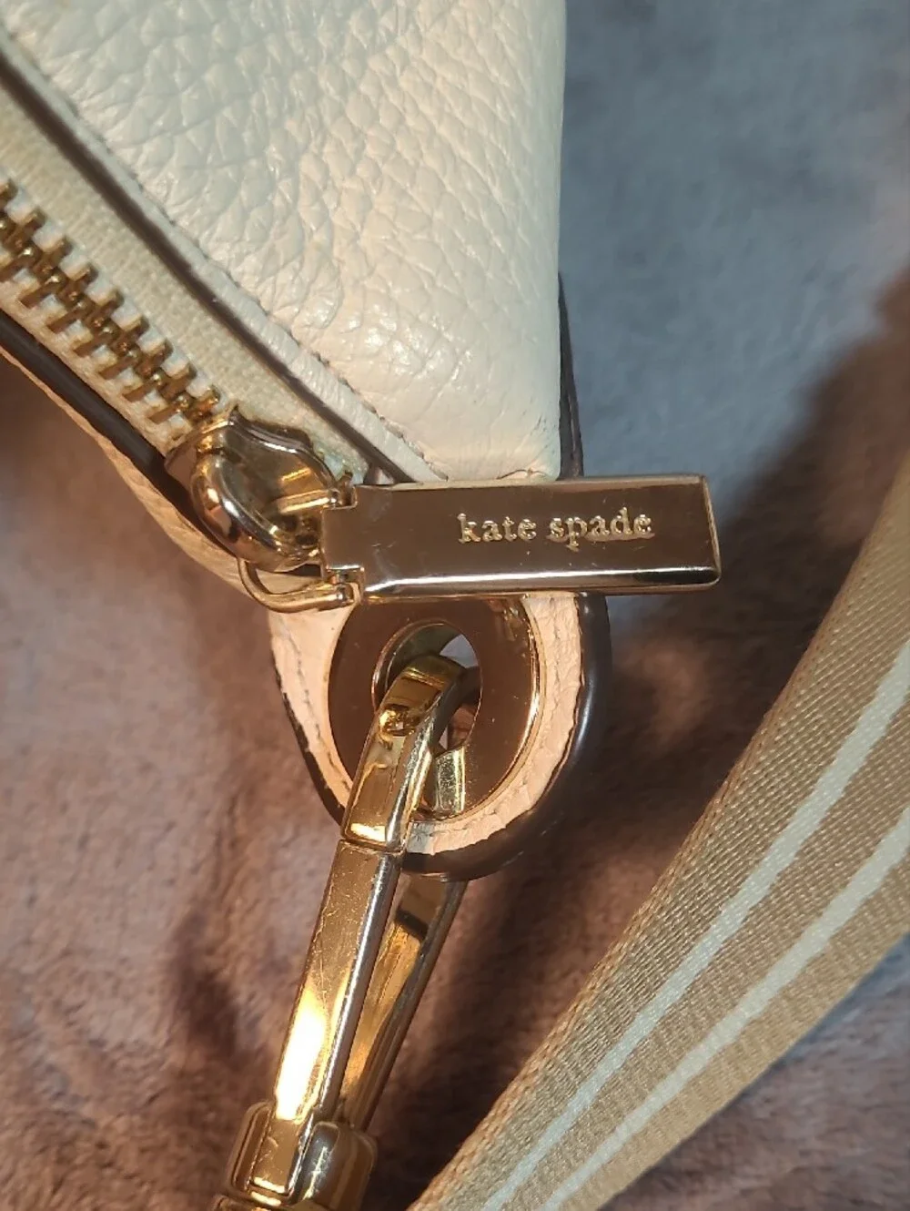 Kate Spade Rosie Crossbody Parchment Cream Pebbled Leather Striped Strap